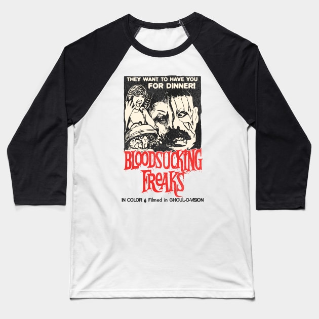 Bloodsucking Freaks // Cult Horror Movie Baseball T-Shirt by darklordpug